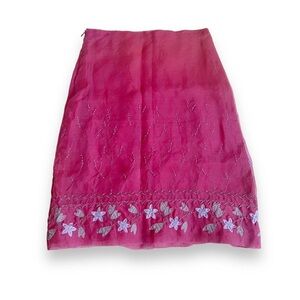 Vintage 90s pink embroidered silk skirt